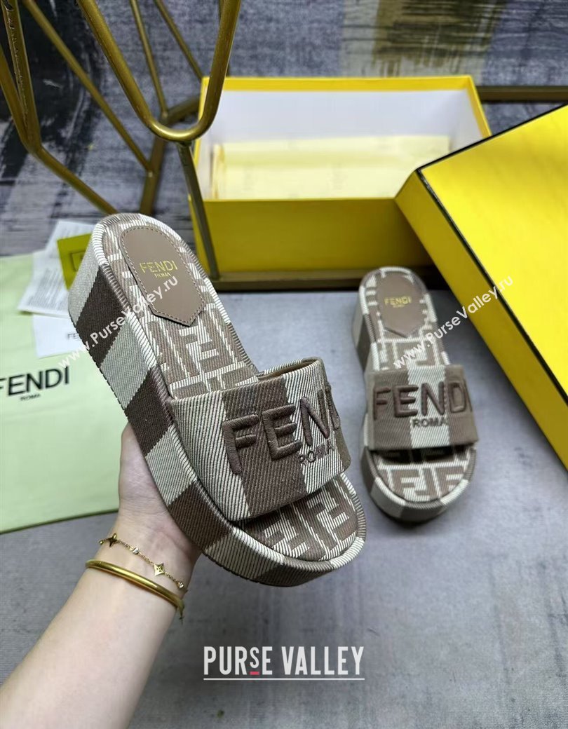 Fendi Sunshine Platform Slides Sandal 6cm in Striped Denim-effect Jacquard Grey 2025 (MD-250822128)