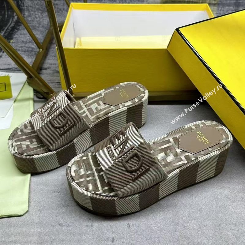 Fendi Sunshine Platform Slides Sandal 6cm in Striped Denim-effect Jacquard Grey 2025 (MD-250822128)