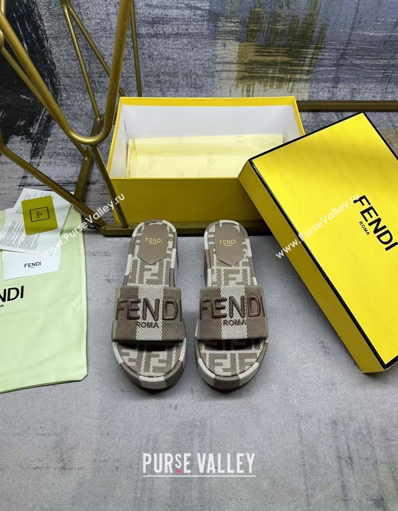 Fendi Sunshine Platform Slides Sandal 6cm in Striped Denim-effect Jacquard Grey 2025 (MD-250822128)