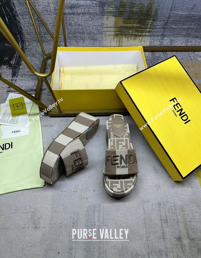 Fendi Sunshine Platform Slides Sandal 6cm in Striped Denim-effect Jacquard Grey 2025 (MD-250822128)