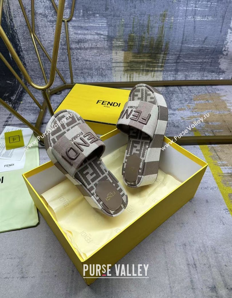 Fendi Sunshine Platform Slides Sandal 6cm in Striped Denim-effect Jacquard Grey 2025 (MD-250822128)
