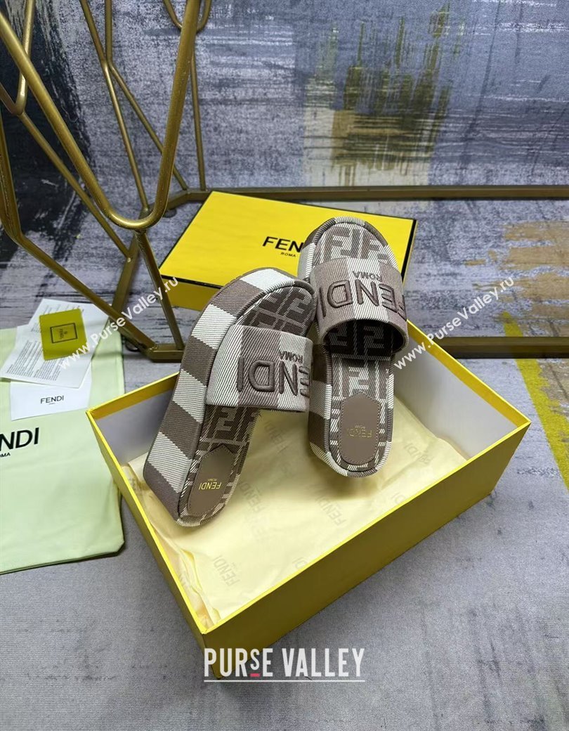 Fendi Sunshine Platform Slides Sandal 6cm in Striped Denim-effect Jacquard Grey 2025 (MD-250822128)