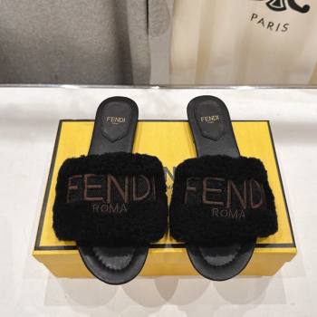 Fendi Shearling Flat Slides Sandal Black 2025 FE0822 (MD-250822131)