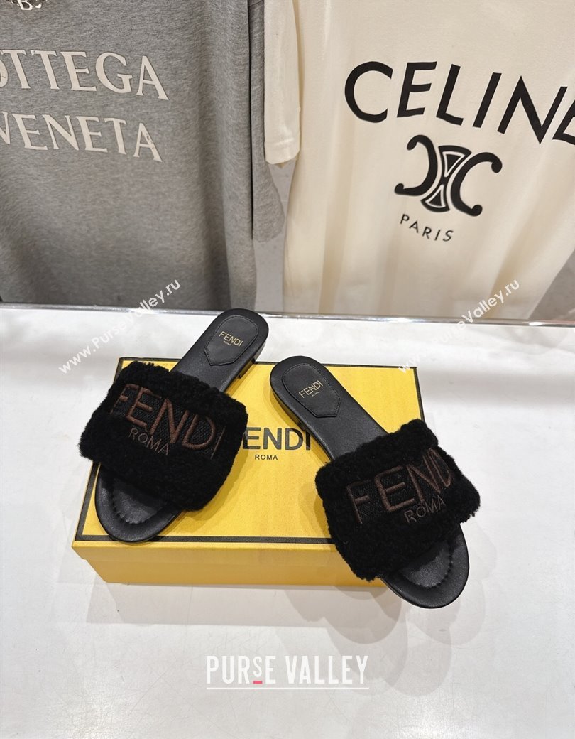 Fendi Shearling Flat Slides Sandal Black 2025 FE0822 (MD-250822131)