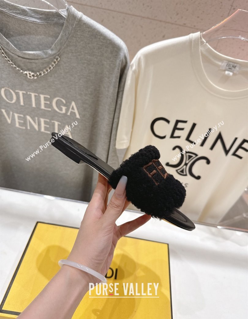 Fendi Shearling Flat Slides Sandal Black 2025 FE0822 (MD-250822131)