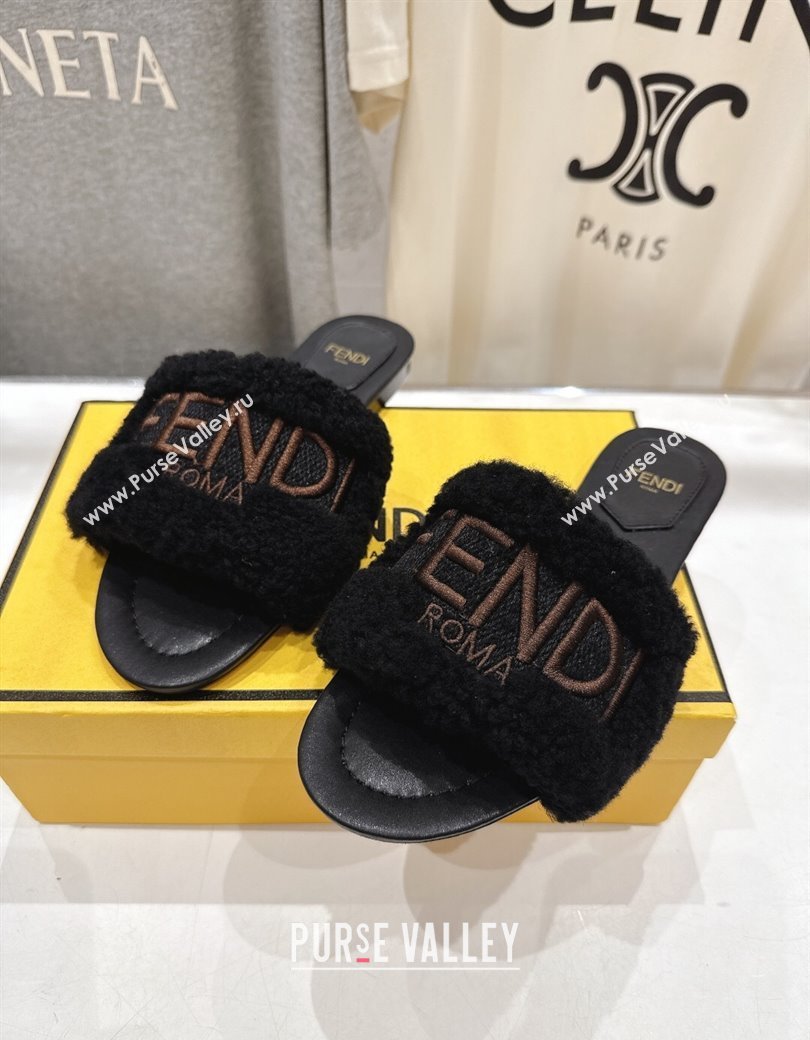 Fendi Shearling Flat Slides Sandal Black 2025 FE0822 (MD-250822131)