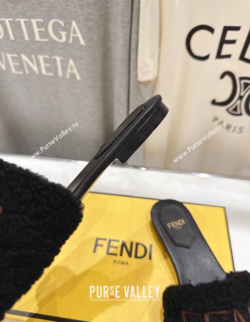 Fendi Shearling Flat Slides Sandal Black 2025 FE0822 (MD-250822131)