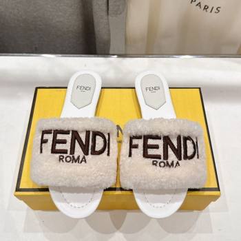 Fendi Shearling Flat Slides Sandal White 2025 FE0822 (MD-250822132)