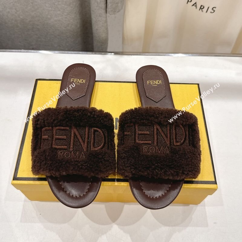 Fendi Shearling Flat Slides Sandal Dark Brown 2025 FE0822 (MD-250822133)