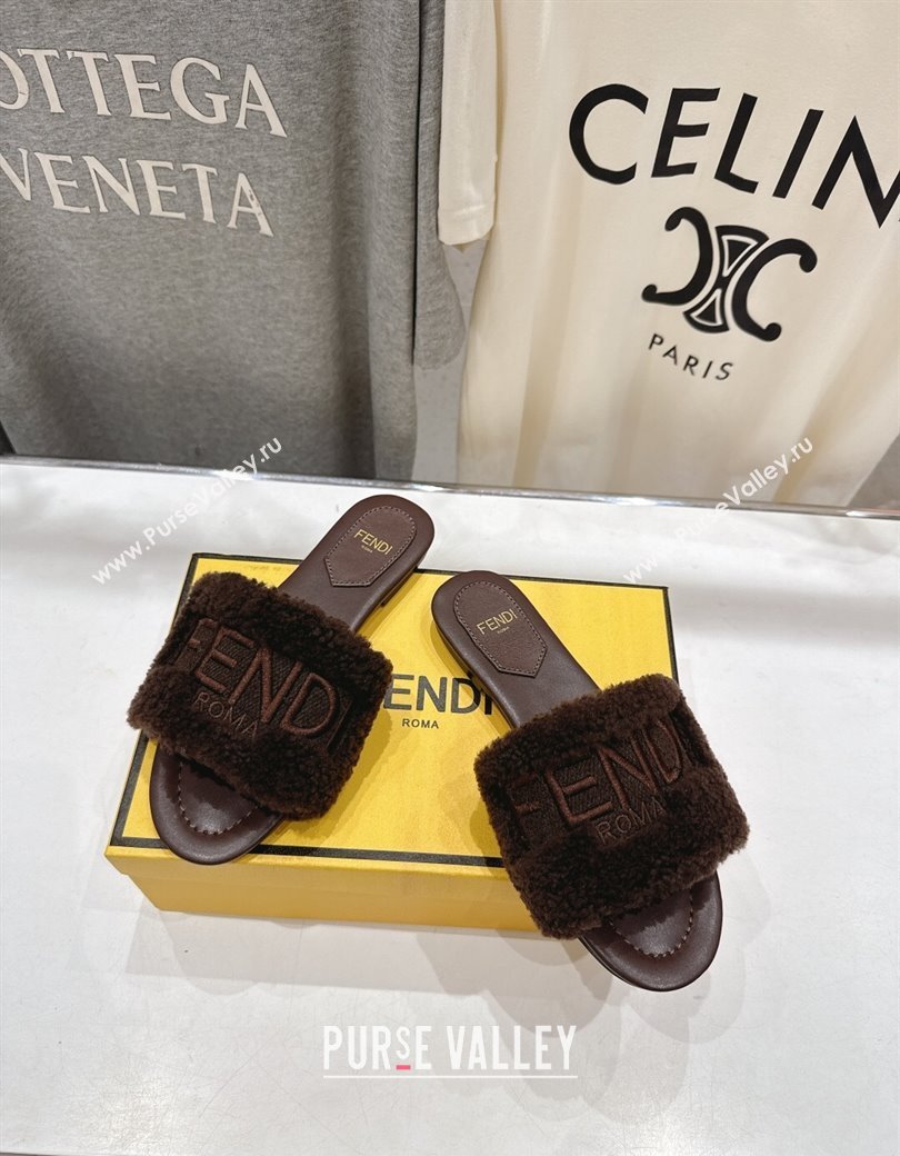Fendi Shearling Flat Slides Sandal Dark Brown 2025 FE0822 (MD-250822133)