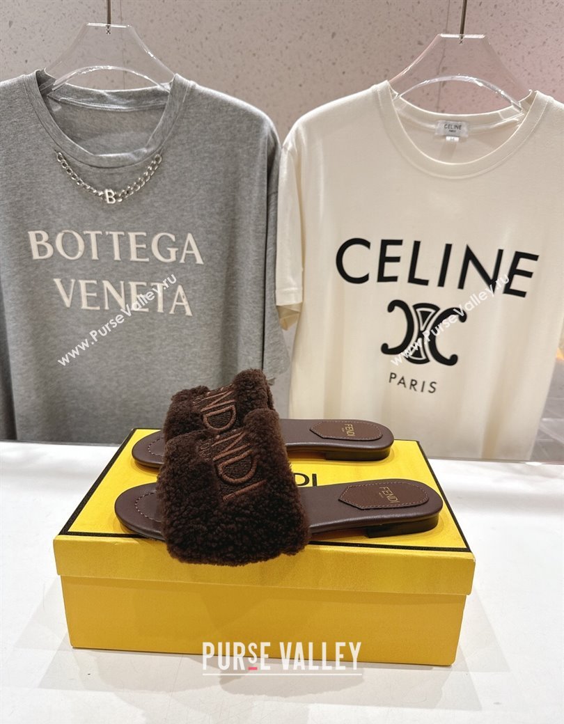 Fendi Shearling Flat Slides Sandal Dark Brown 2025 FE0822 (MD-250822133)