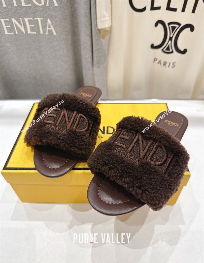 Fendi Shearling Flat Slides Sandal Dark Brown 2025 FE0822 (MD-250822133)