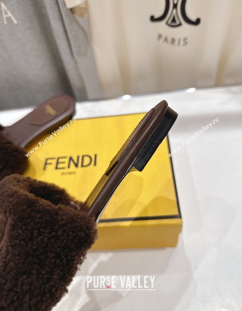 Fendi Shearling Flat Slides Sandal Dark Brown 2025 FE0822 (MD-250822133)