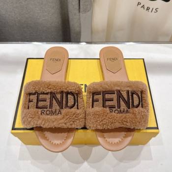 Fendi Shearling Flat Slides Sandal Light Brown 2025 FE0822 (MD-250822134)
