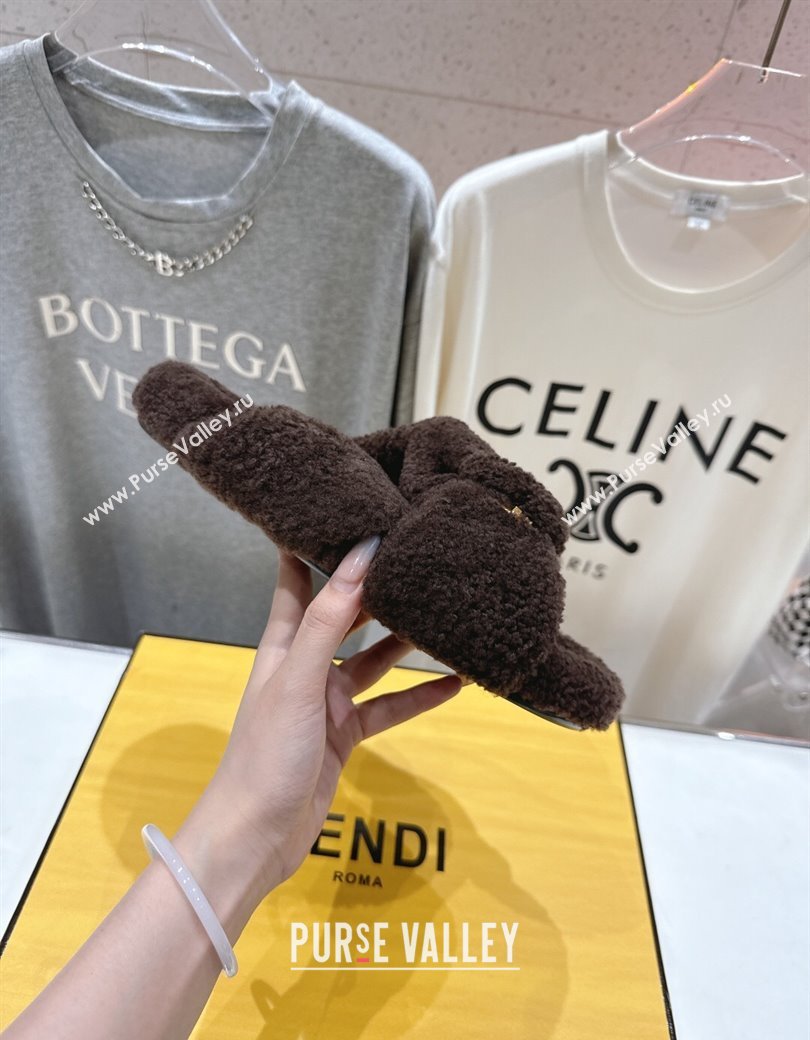 Fendi Feel Shearling Flat Slides Sandal Dark Brown 2025 FE0821 (MD-250822135)