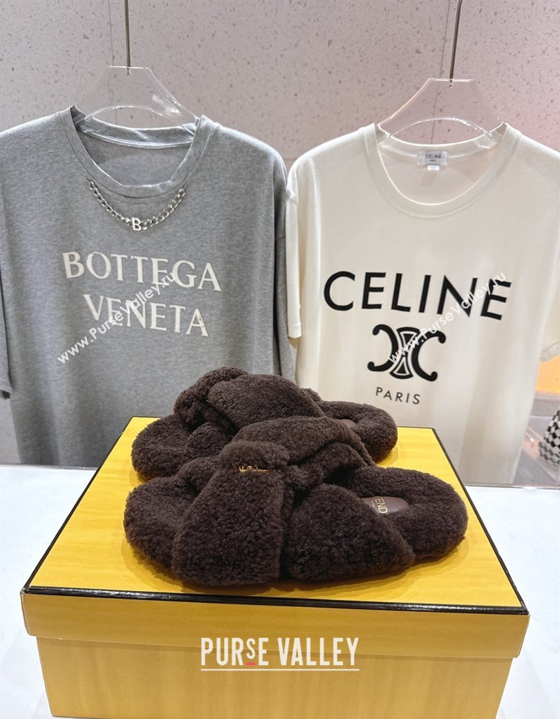 Fendi Feel Shearling Flat Slides Sandal Dark Brown 2025 FE0821 (MD-250822135)