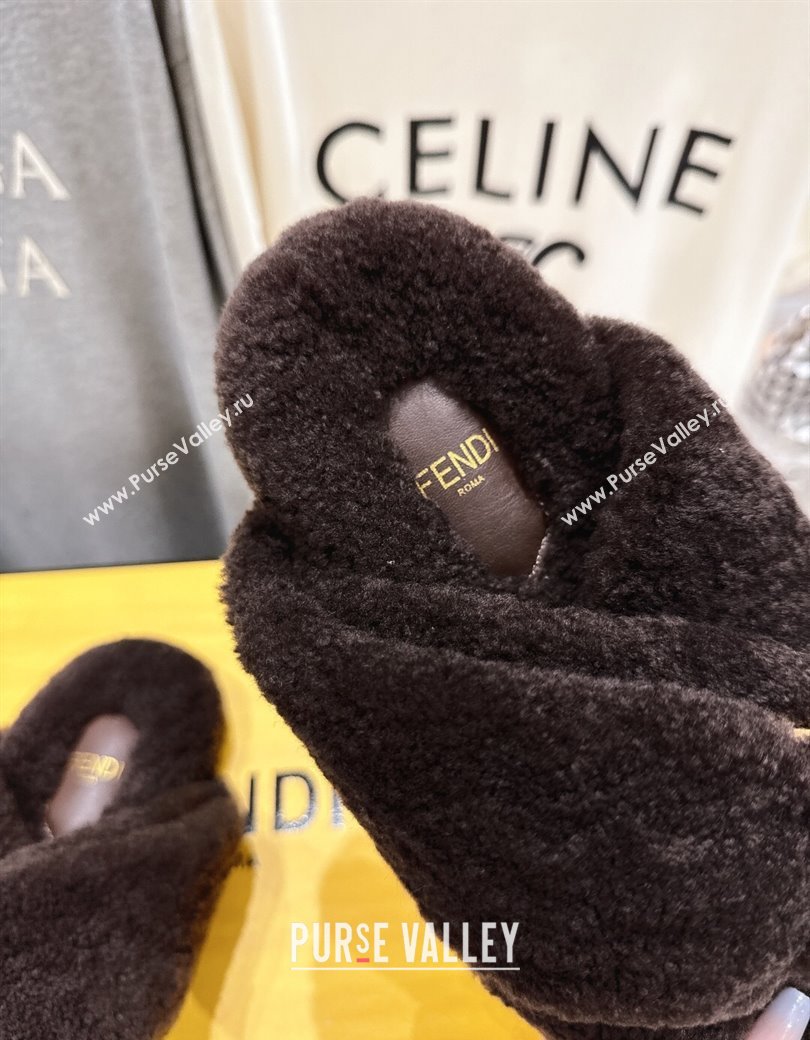 Fendi Feel Shearling Flat Slides Sandal Dark Brown 2025 FE0821 (MD-250822135)