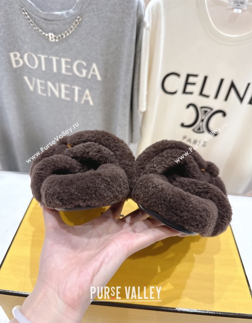 Fendi Feel Shearling Flat Slides Sandal Dark Brown 2025 FE0821 (MD-250822135)