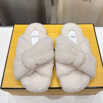 Fendi Feel Shearling Flat Slides Sandal White 2025 FE0821 (MD-250822136)