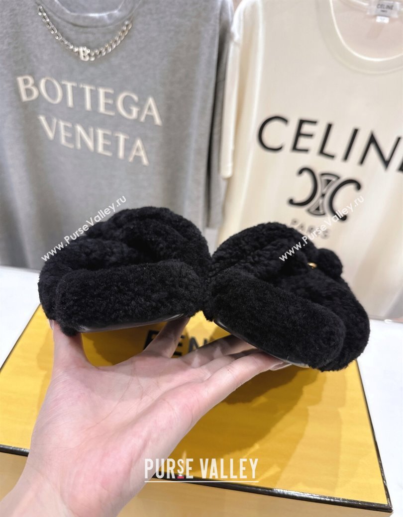 Fendi Feel Shearling Flat Slides Sandal Black 2025 FE0821 (MD-250822137)