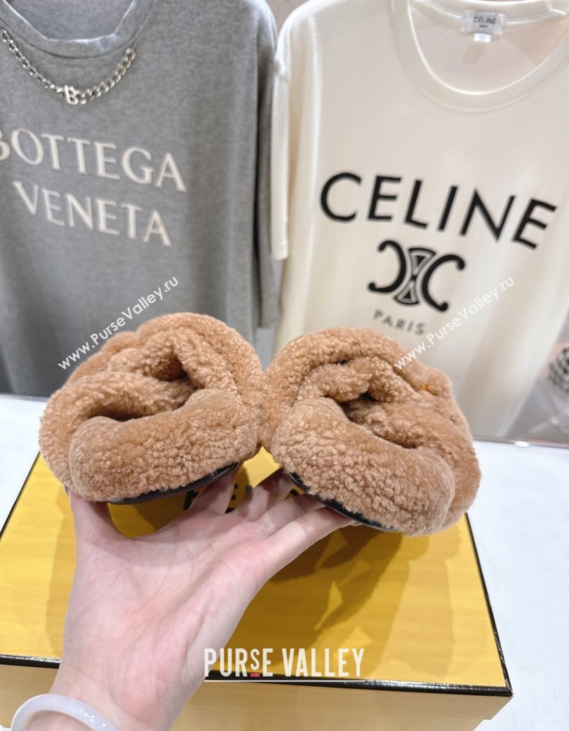 Fendi Feel Shearling Flat Slides Sandal Brown 2025 FE0821 (MD-250822138)