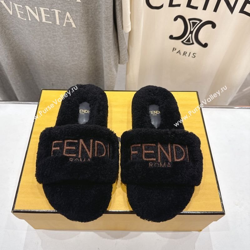 Fendi Shearling Flat Slides Sandal Black 2025 FE0820 (MD-250822139)