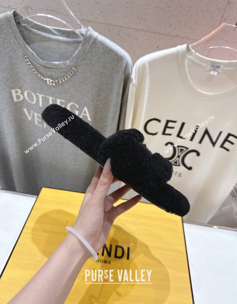 Fendi Shearling Flat Slides Sandal Black 2025 FE0820 (MD-250822139)
