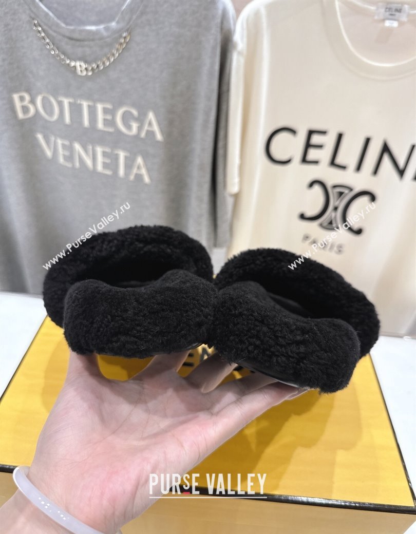 Fendi Shearling Flat Slides Sandal Black 2025 FE0820 (MD-250822139)