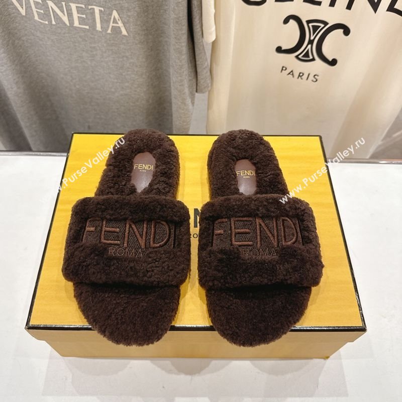 Fendi Shearling Flat Slides Sandal Dark Brown 2025 FE0820 (MD-250822140)