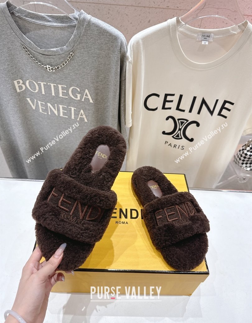 Fendi Shearling Flat Slides Sandal Dark Brown 2025 FE0820 (MD-250822140)
