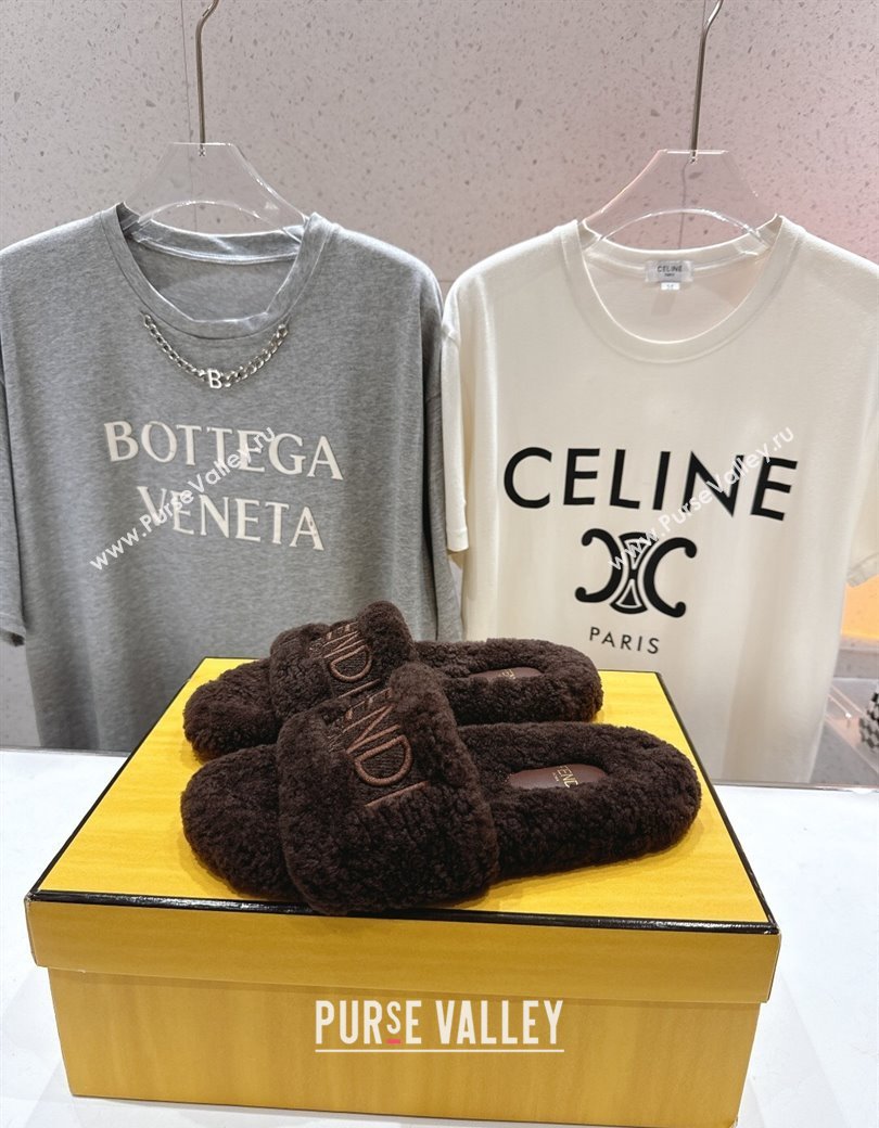 Fendi Shearling Flat Slides Sandal Dark Brown 2025 FE0820 (MD-250822140)