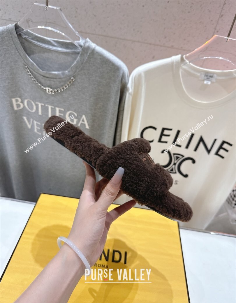 Fendi Shearling Flat Slides Sandal Dark Brown 2025 FE0820 (MD-250822140)