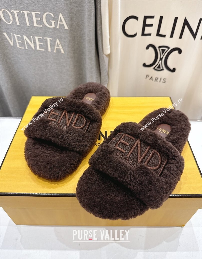 Fendi Shearling Flat Slides Sandal Dark Brown 2025 FE0820 (MD-250822140)
