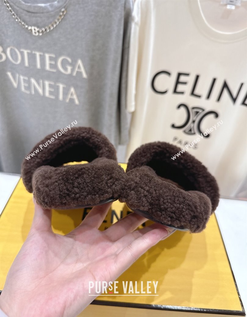 Fendi Shearling Flat Slides Sandal Dark Brown 2025 FE0820 (MD-250822140)