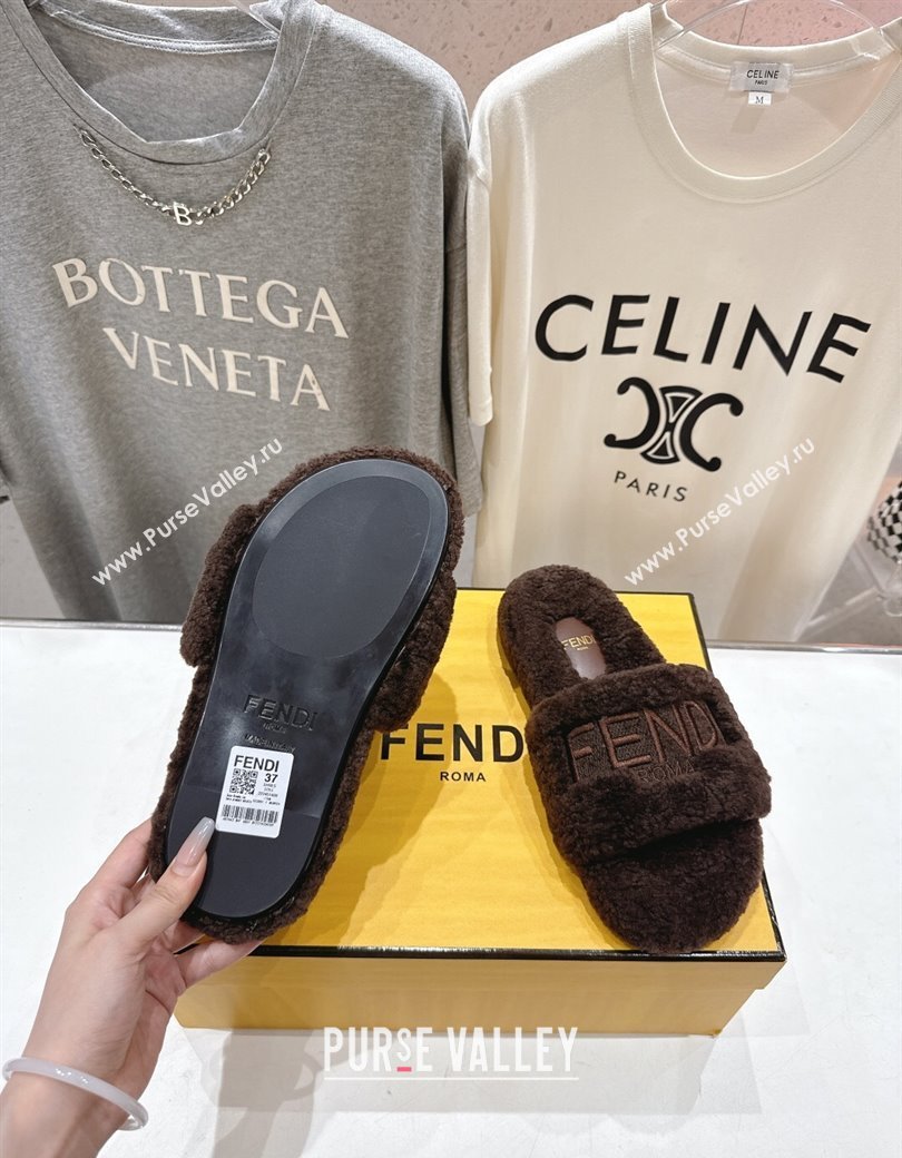 Fendi Shearling Flat Slides Sandal Dark Brown 2025 FE0820 (MD-250822140)