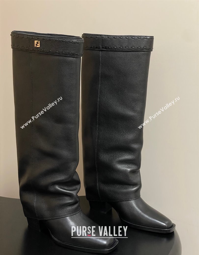 Fendi Show Heel High Boots 7cm in Grained Leather Black 2025 (MD-250822117)