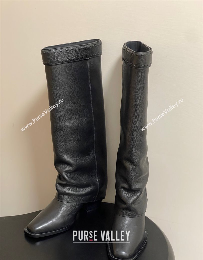 Fendi Show Heel High Boots 7cm in Grained Leather Black 2025 (MD-250822117)