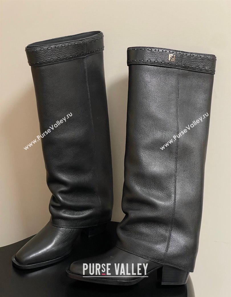 Fendi Show Heel High Boots 7cm in Grained Leather Black 2025 (MD-250822117)