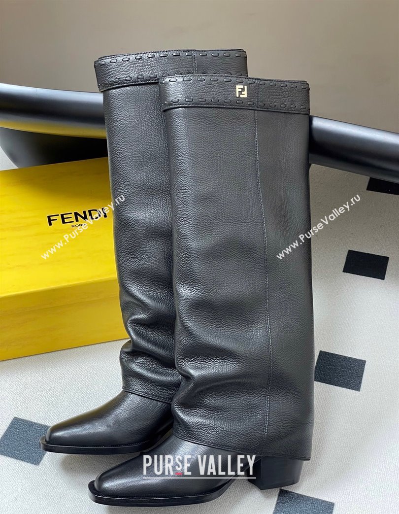 Fendi Show Heel High Boots 7cm in Grained Leather Black 2025 (MD-250822117)