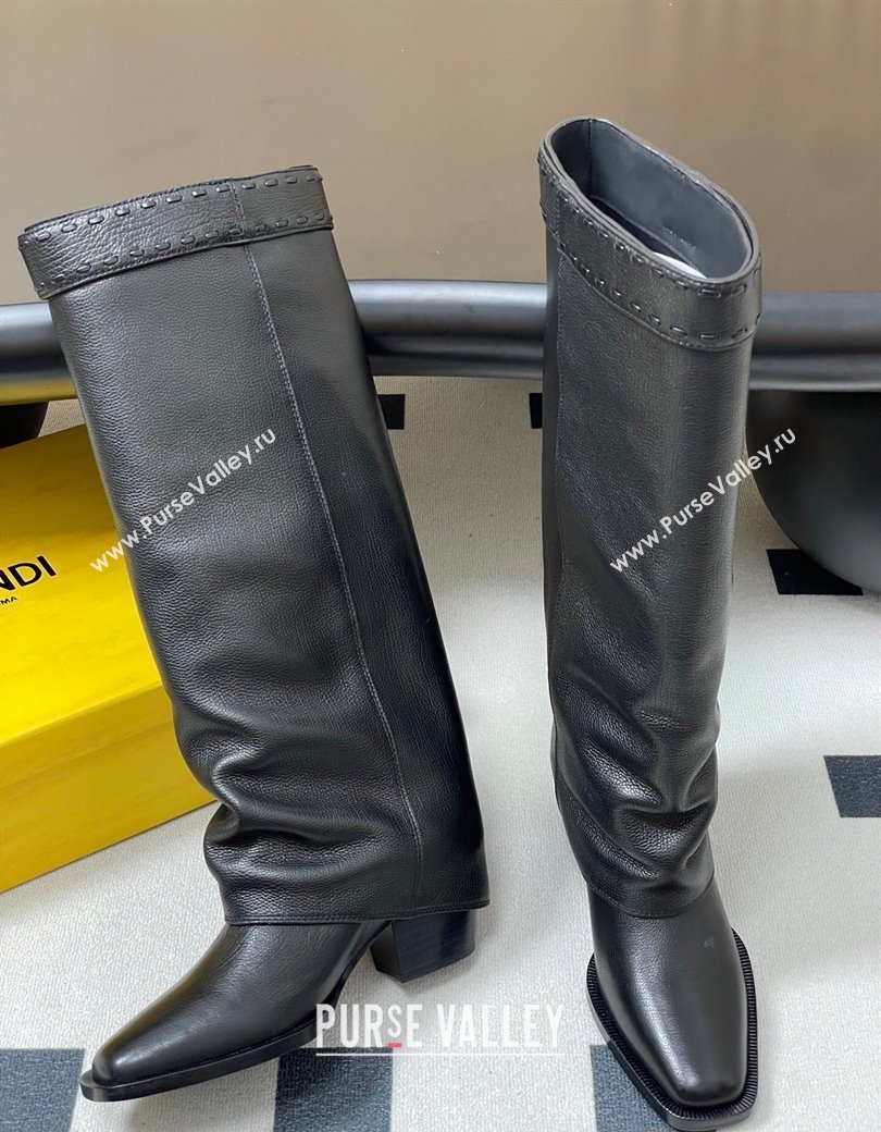 Fendi Show Heel High Boots 7cm in Grained Leather Black 2025 (MD-250822117)