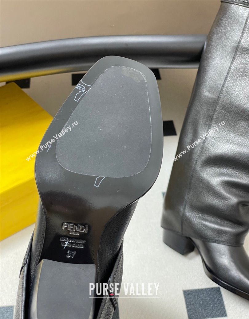Fendi Show Heel High Boots 7cm in Grained Leather Black 2025 (MD-250822117)