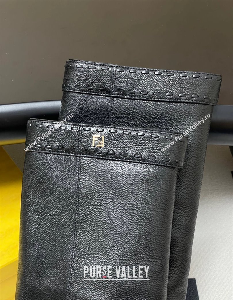 Fendi Show Heel High Boots 7cm in Grained Leather Black 2025 (MD-250822117)