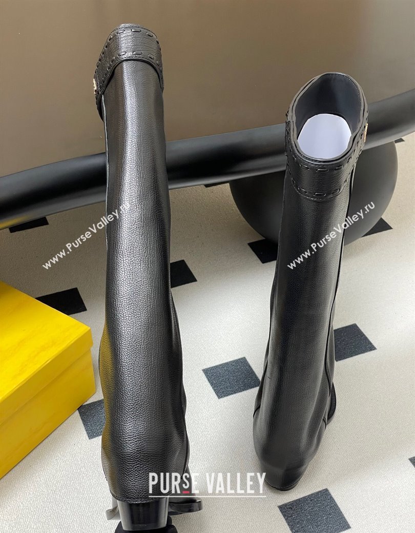 Fendi Show Heel High Boots 7cm in Grained Leather Black 2025 (MD-250822117)