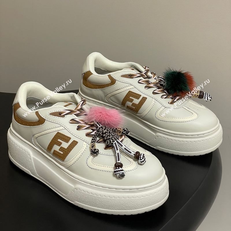 Fendi Match Platform Sneakers 5cm in Leather and Charm White 2025 (MD-250822110)