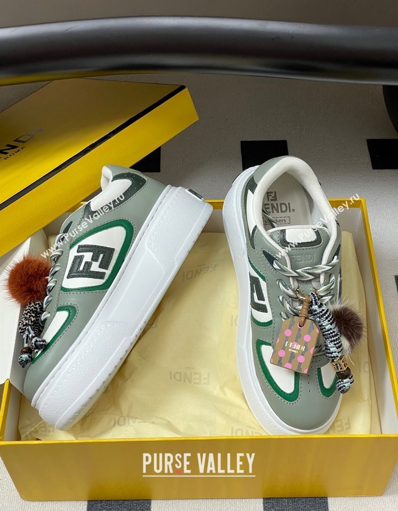 Fendi Match Platform Sneakers 5cm in Leather and Charm Green 2025 (MD-250822111)