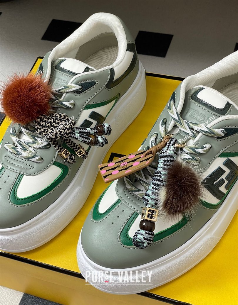 Fendi Match Platform Sneakers 5cm in Leather and Charm Green 2025 (MD-250822111)
