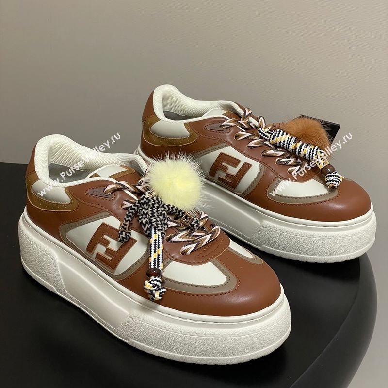 Fendi Match Platform Sneakers 5cm in Leather and Charm Brown 2025 (MD-250822112)