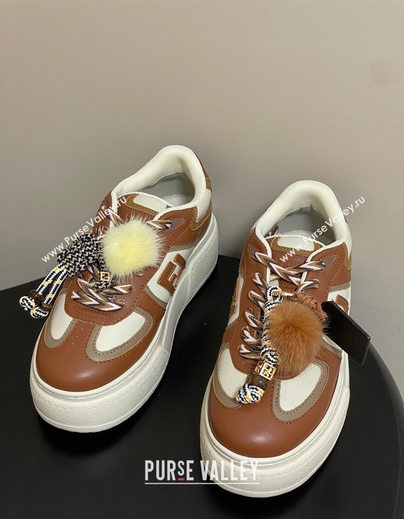Fendi Match Platform Sneakers 5cm in Leather and Charm Brown 2025 (MD-250822112)