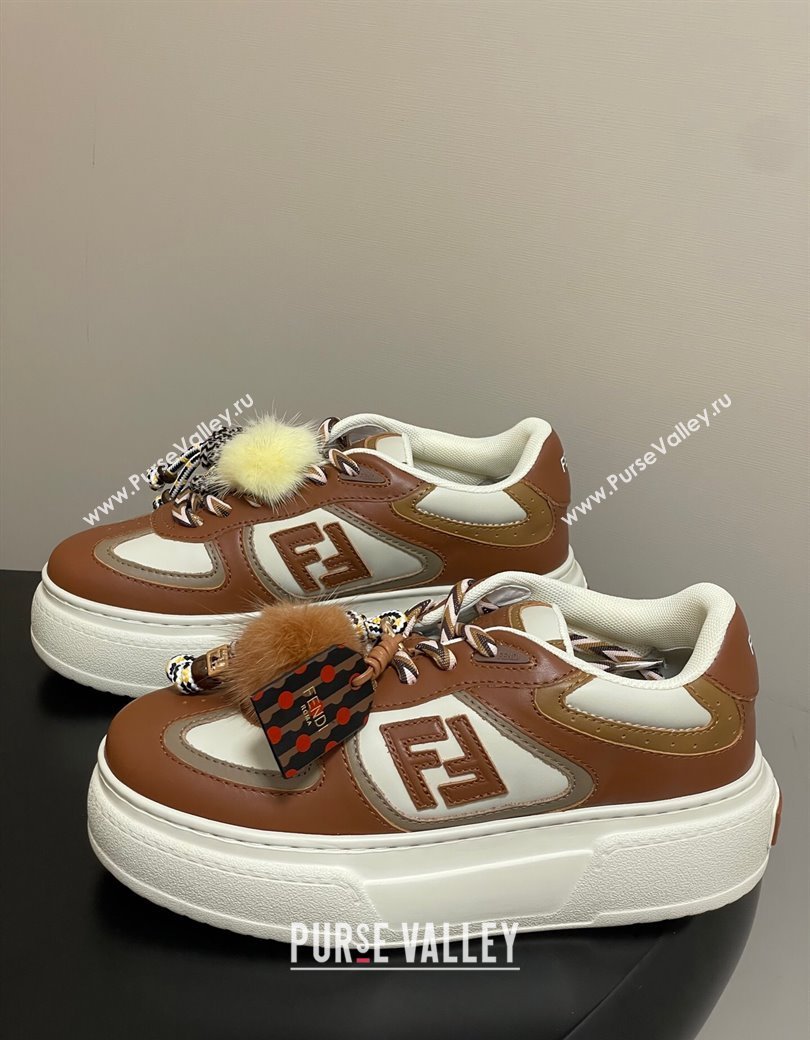 Fendi Match Platform Sneakers 5cm in Leather and Charm Brown 2025 (MD-250822112)