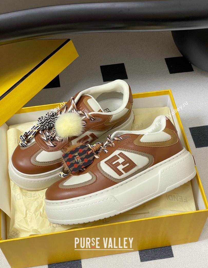Fendi Match Platform Sneakers 5cm in Leather and Charm Brown 2025 (MD-250822112)